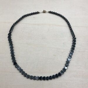 Vintage artisan 14k GF gold filled hematite collar necklace-romantic hearts.